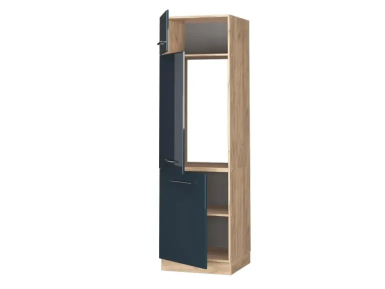 Vicco Kühlumbauschrank Fame-Line Dunkelblau Hochglanz/Goldkraft Eiche 60 cm