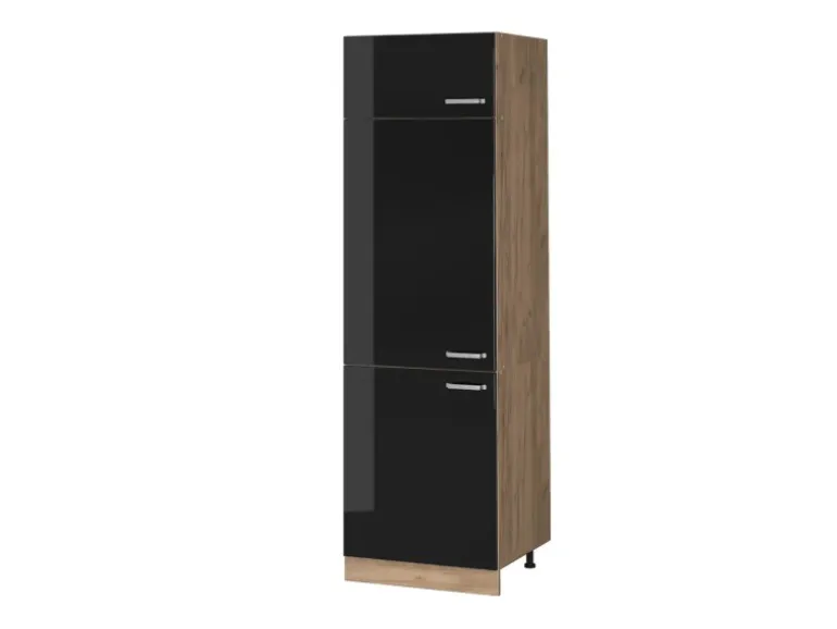 Vicco Kühlumbauschrank R-Line Schwarz Hochglanz/Goldkraft Eiche 60 cm