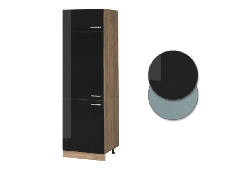 Vicco Kühlumbauschrank R-Line Schwarz Hochglanz/Goldkraft Eiche 60 cm
