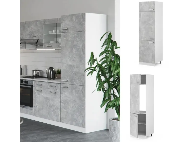 Vicco Kühlumbauschrank R-Line Hochschrank für die Küche Beton/Weiß 60 cm