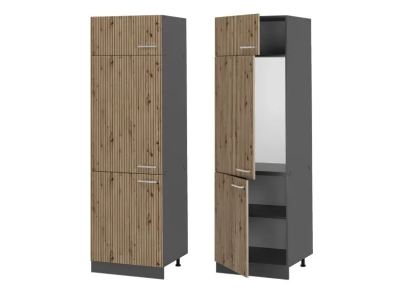 Vicco Kühlumbauschrank R-Line Hochschrank für die Küche Artisan-Eiche/Anthrazit 60 cm