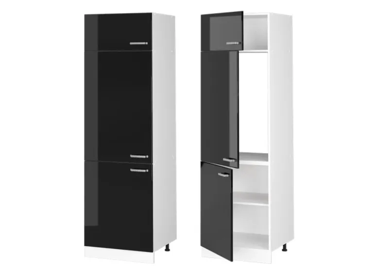 Vicco Kühlumbauschrank R-Line Hochschrank für die Küche Schwarz Hochglanz/Weiß 60 cm