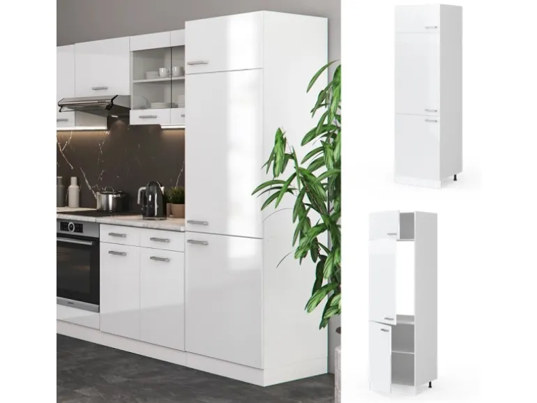 Vicco Kühlumbauschrank R-Line Hochschrank für die Küche Weiß Hochglanz/Weiß 60 cm