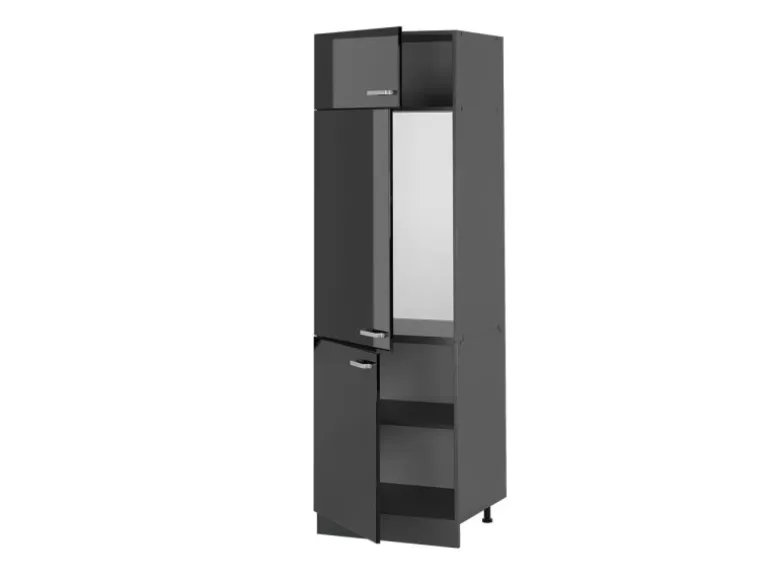 Vicco Kühlumbauschrank R-Line Hochschrank für die Küche Schwarz Hochglanz/Anthrazit 60 cm