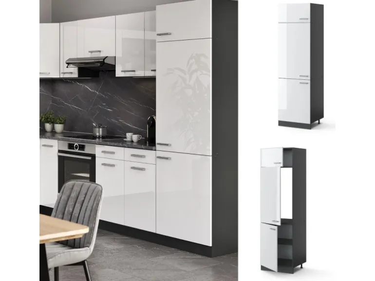 Vicco Kühlumbauschrank R-Line Hochschrank für die Küche Weiß Hochglanz/Anthrazit 60 cm