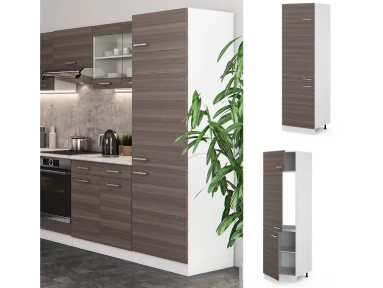 Vicco Kühlumbauschrank R-Line Hochschrank für die Küche Grau/Weiß 60 cm