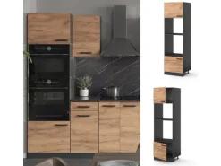 Vicco Mikrowellenschrank R-Line Küchenregal für die Mikrowelle Goldkraft Eiche/Anthrazit 60 cm