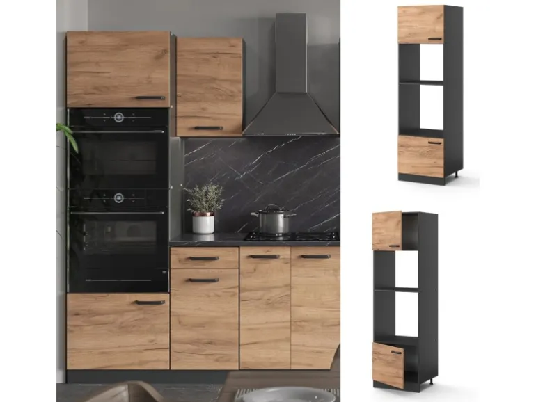 Vicco Mikrowellenschrank R-Line Küchenregal für die Mikrowelle Goldkraft Eiche/Anthrazit 60 cm