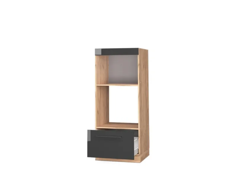 Vicco Mikrowellenschrank Fame-Line Anthrazit Hochglanz/Goldkraft Eiche 60 cm Offen