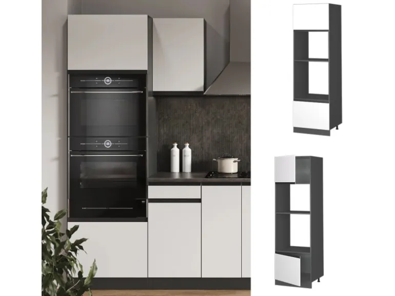 Vicco Mikrowellenschrank R-Line Küchenregal für die Mikrowelle Weiß/Anthrazit 60 cm J-Shape