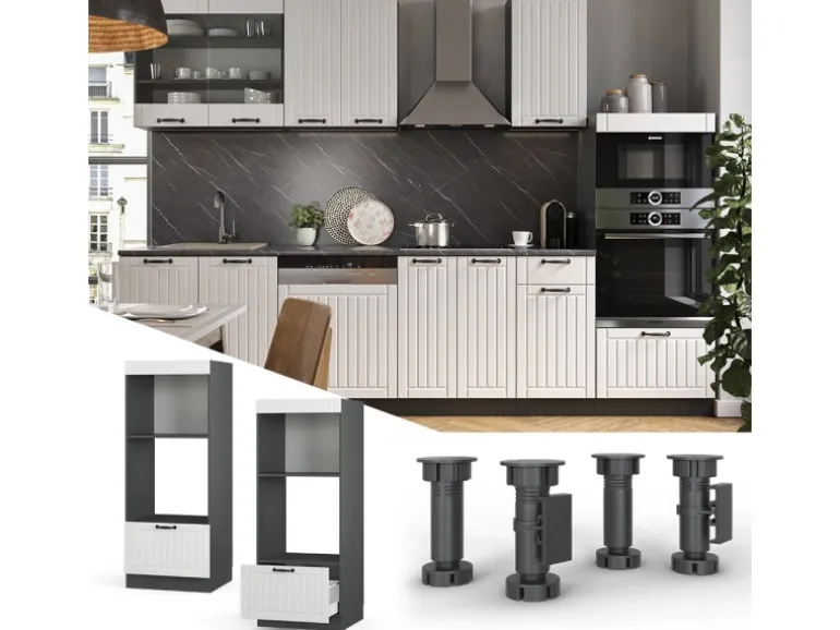Vicco Mikrowellenschrank Fame-Line Weiß Landhaus/Anthrazit 60 cm Offen