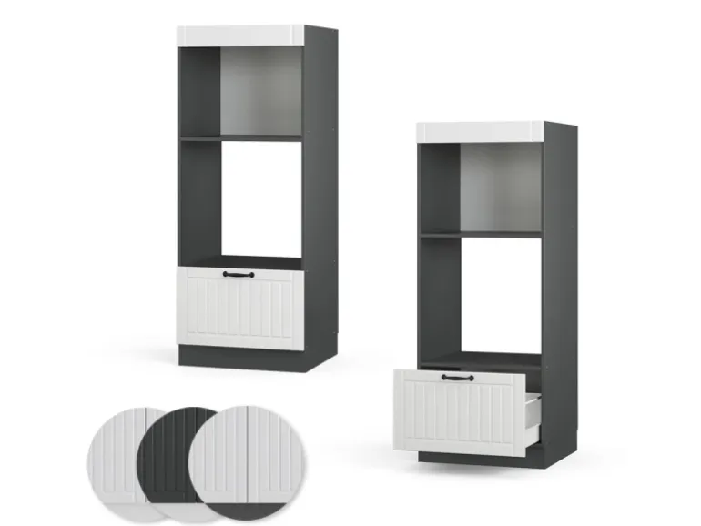 Vicco Mikrowellenschrank Fame-Line Weiß Landhaus/Anthrazit 60 cm Offen