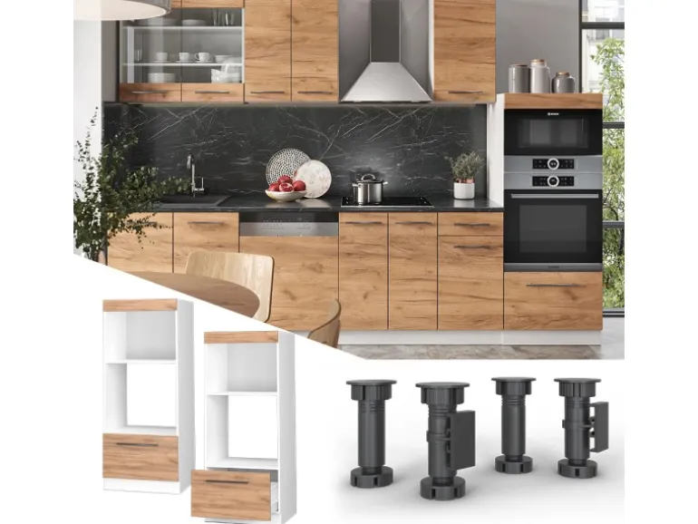 Vicco Mikrowellenschrank Fame-Line Küchenregal für die Mikrowelle Goldkraft Eiche/Weiß 60 cm Offen