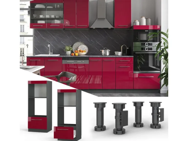Vicco Mikrowellenschrank Fame-Line Bordeaux Hochglanz/Anthrazit 60 cm Offen
