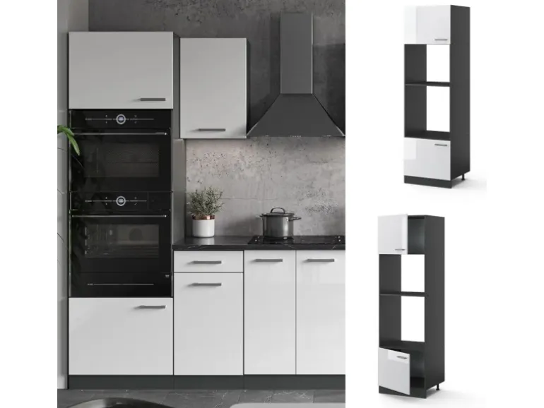 Vicco Mikrowellenschrank R-Line Küchenregal für die Mikrowelle Weiß Hochglanz/Anthrazit 60 cm
