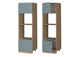 Vicco Mikrowellenschrank R-Line Küchenregal für die Mikrowelle Blau-Grau/Goldkraft Eiche 60 cm