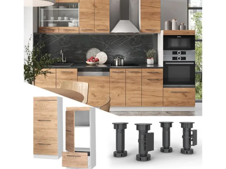 Vicco Mikrowellenschrank Fame-Line Küchenregal für die Mikrowelle Goldkraft Eiche/Weiß 60 cm