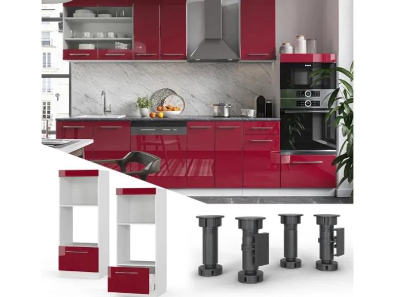 Vicco Mikrowellenschrank Fame-Line Bordeaux Hochglanz/Weiß 60 cm Offen