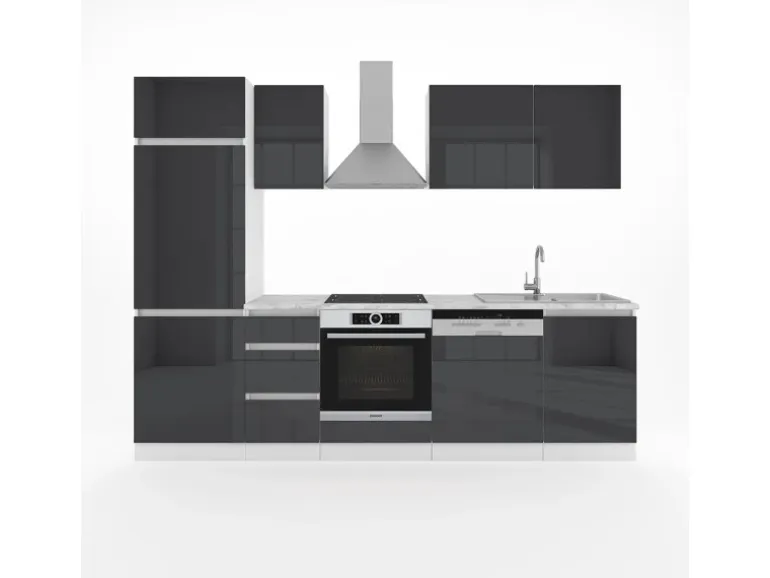 Vicco Optima Küchenzeile Anthrazit Hochglanz 270 cm ohne ArbeitsplattegrifflosOptima ohne E-Geräte