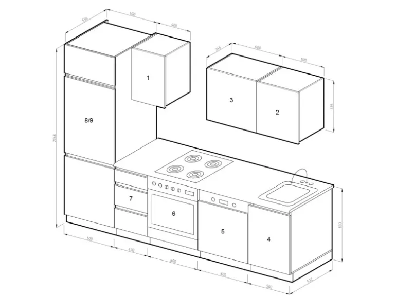 Vicco Optima Küchenzeile Anthrazit Hochglanz 270 cm ohne ArbeitsplattegrifflosOptima ohne E-Geräte