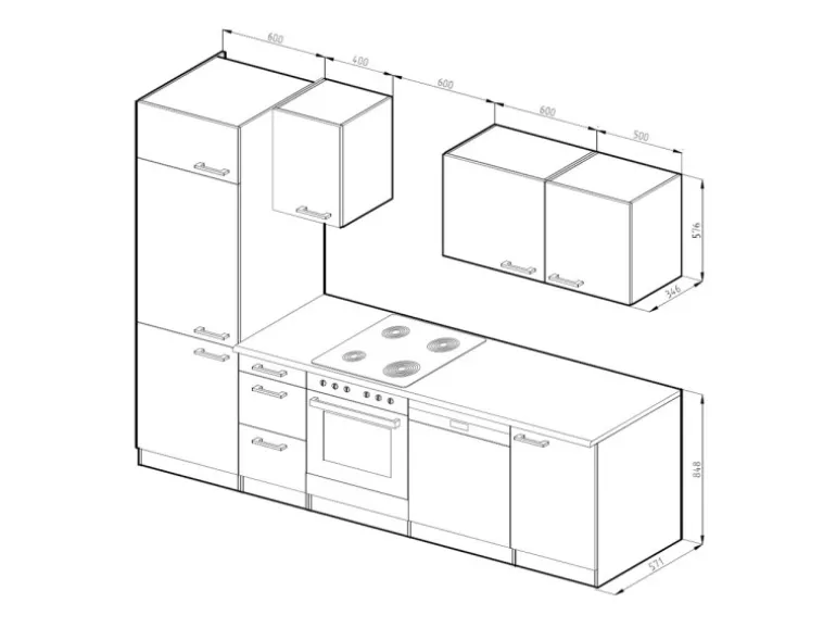 Vicco Optima Küchenzeile Edelgrau/Weiß 270 cm ohne Arbeitsplatte mit LED-LeistenOptima ohne E-Geräte