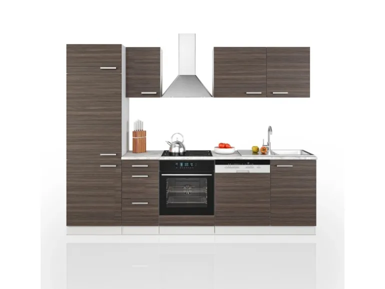 Vicco Optima Küchenzeile Edelgrau/Weiß 270 cm ohne Arbeitsplatte mit LED-LeistenOptima ohne E-Geräte