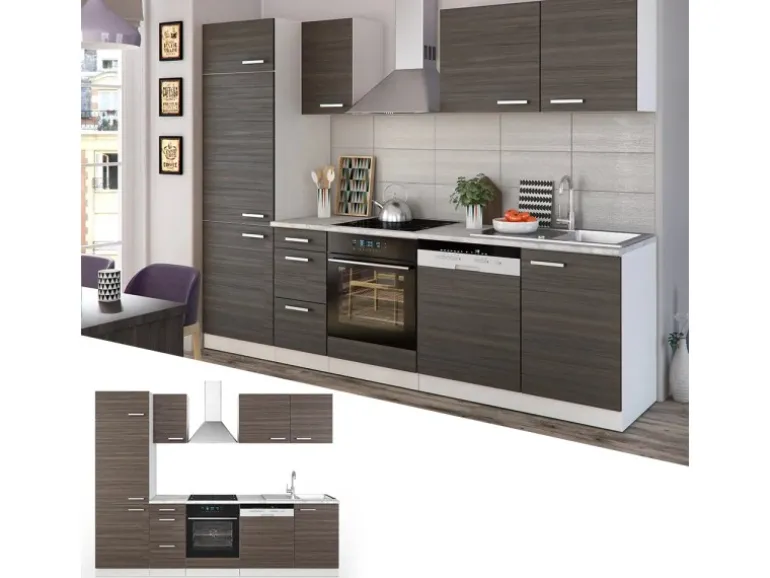 Vicco Optima Küchenzeile Edelgrau/Weiß 270 cm ohne ArbeitsplatteOptima ohne E-Geräte
