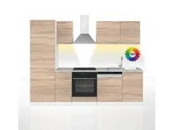 Vicco Optima Küchenzeile Sonoma 270 cm ohne Arbeitsplatte mit LED-LeistenOptima ohne E-Geräte