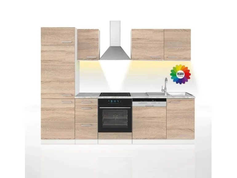 Vicco Optima Küchenzeile Sonoma 270 cm ohne Arbeitsplatte mit LED-LeistenOptima ohne E-Geräte