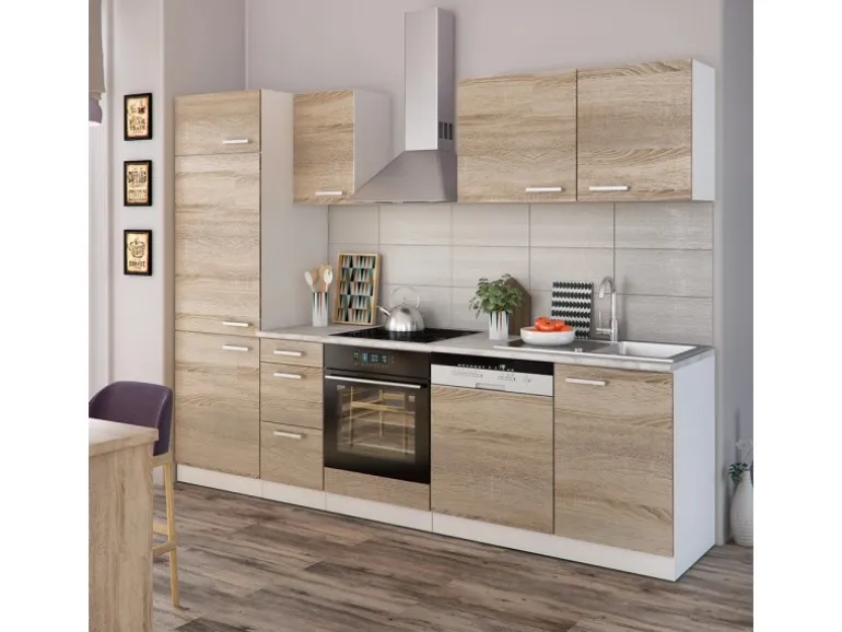 Vicco Optima Küchenzeile Sonoma 270 cm ohne Arbeitsplatte mit LED-LeistenOptima ohne E-Geräte