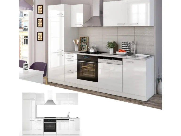 Vicco Optima Küchenzeile Weiß 270 cm ohne ArbeitsplatteOptima ohne E-Geräte