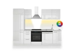 Vicco Optima Küchenzeile Weiß 270 cm ohne Arbeitsplatte mit LED-LeistenOptima ohne E-Geräte