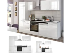 Vicco Optima Küchenzeile Weiß 270 cm ohne Arbeitsplatte mit LED-LeistenOptima ohne E-Geräte