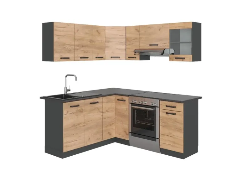 Vicco Rick Eckküche Anthrazit/Goldkraft Eiche 187 x 167 cm AP SchwarzRick ohne E-Geräte