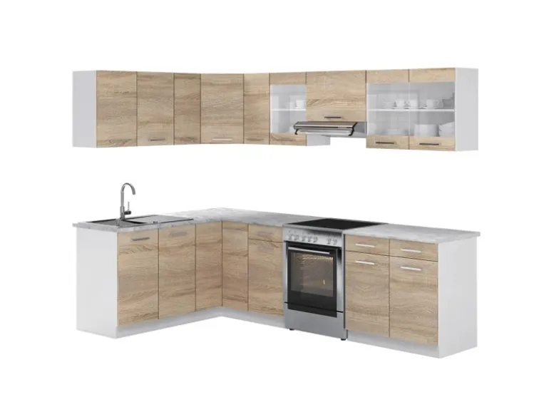Vicco Rick Eckküche Weiß/Sonoma 267 x 167 cm AP MarmorRick ohne E-Geräte