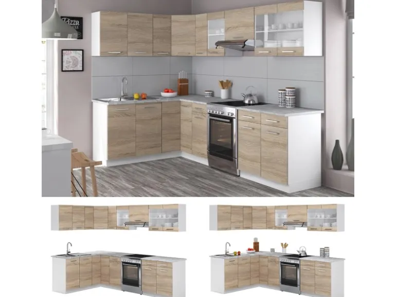Vicco Rick Eckküche Weiß/Sonoma 267 x 167 cm AP MarmorRick ohne E-Geräte