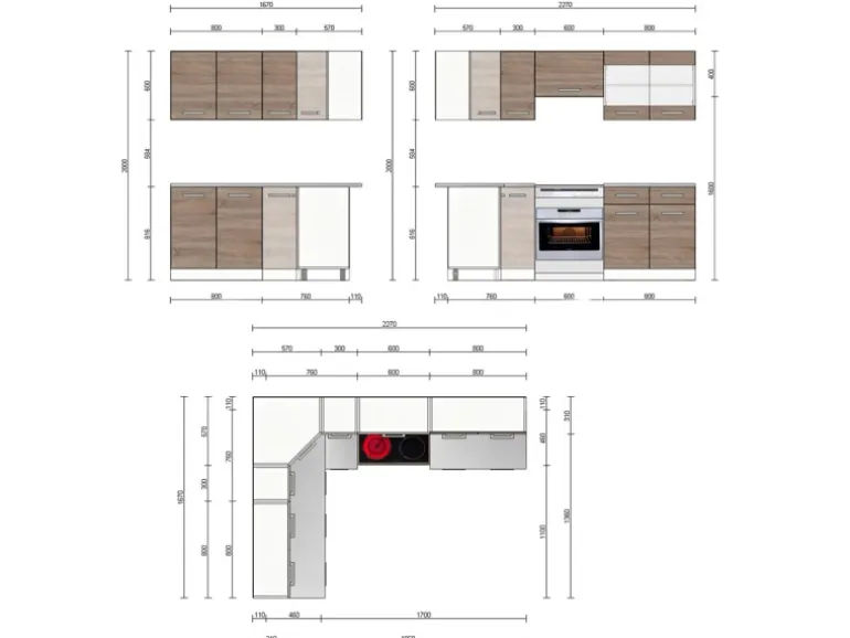 Vicco Rick Eckküche Weiß/Sonoma 227 x 167 cm AP Marmor mit LED-LeistenRick ohne E-Geräte