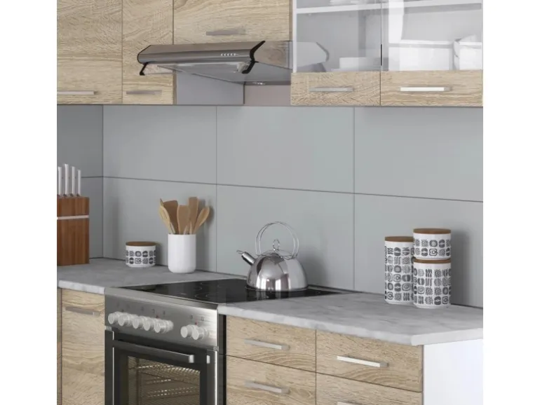 Vicco Rick Eckküche Weiß/Sonoma 227 x 167 cm AP Marmor mit LED-LeistenRick ohne E-Geräte