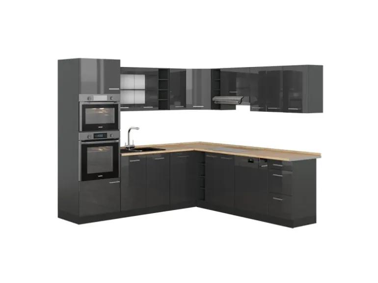 Vicco R-Line Eckküche Anthrazit Hochglanz/Anthrazit 237 x 60 cm ohne Arbeitsplatte ohne E-Geräte