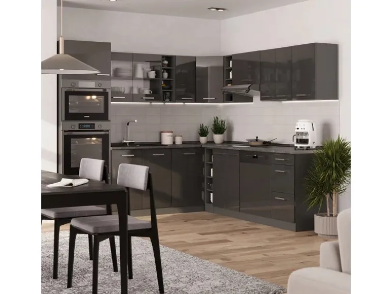 Vicco R-Line Eckküche Anthrazit Hochglanz/Anthrazit 237 x 60 cm ohne Arbeitsplatte ohne E-Geräte