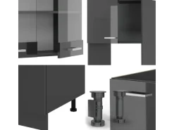 Vicco R-Line Eckküche Anthrazit Hochglanz/Anthrazit 237 x 60 cm ohne Arbeitsplatte ohne E-Geräte