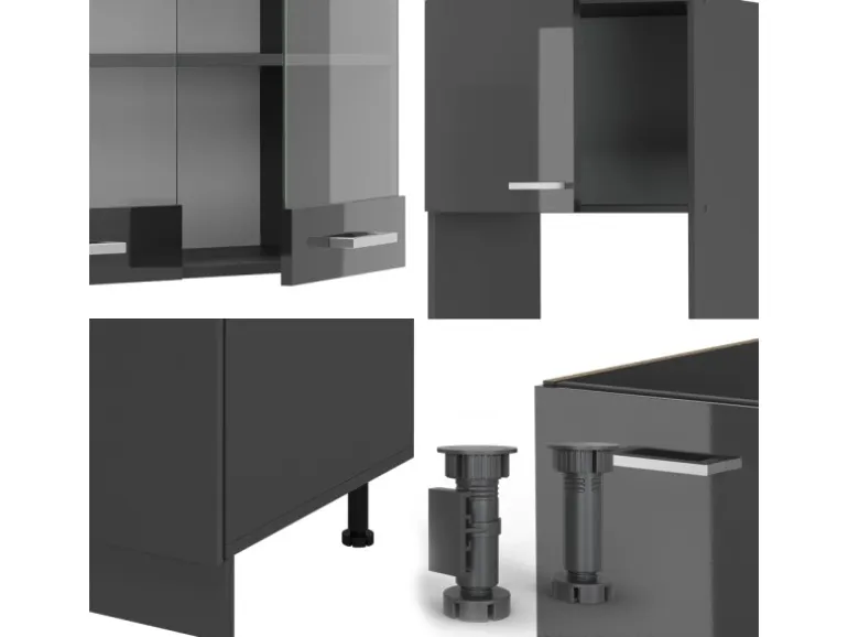 Vicco R-Line Eckküche Anthrazit Hochglanz/Anthrazit 237 x 60 cm ohne Arbeitsplatte ohne E-Geräte