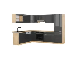 Vicco R-Line Eckküche Anthrazit Hochglanz/Goldkraft Eiche 227 x 287 cm AP Eiche ohne E-Geräte