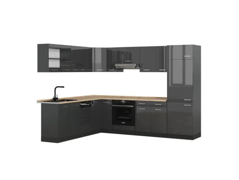 Vicco R-Line Eckküche Anthrazit Hochglanz/Anthrazit 227 x 287 cm ohne Arbeitsplatte ohne E-Geräte