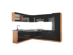 Vicco R-Line Eckküche Anthrazit Hochglanz/Goldkraft Eiche 227 x 287 cm AP Marmor ohne E-Geräte