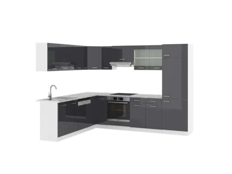 Vicco R-Line Eckküche Anthrazit Hochglanz/Weiß 227 x 287 cm AP Marmor ohne E-Geräte