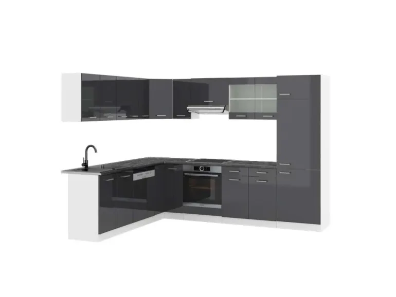 Vicco R-Line Eckküche Anthrazit Hochglanz/Weiß 227 x 287 cm AP Anthrazit ohne E-Geräte