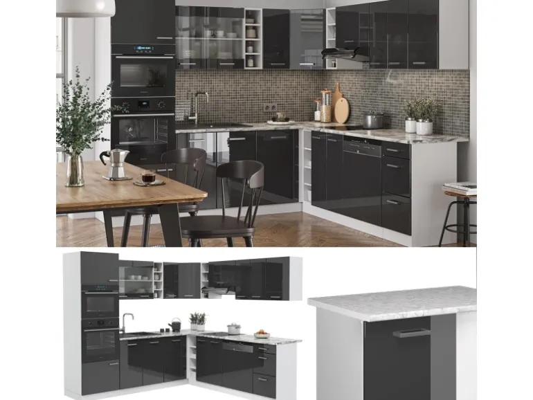 Vicco R-Line Eckküche Anthrazit Hochglanz/Weiß 237 x 60 cm ohne Arbeitsplatte ohne E-Geräte