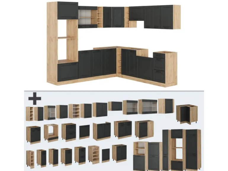 Vicco R-Line Eckküche Anthrazit Landhaus/Goldkraft Eiche 237 x 60 cm ohne Arbeitsplatte ohne E-Geräte