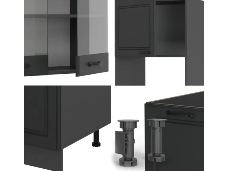 Vicco R-Line Eckküche Anthrazit Landhaus/Anthrazit 237 x 60 cm ohne Arbeitsplatte ohne E-Geräte
